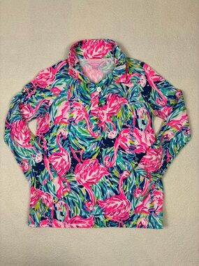 Lilly Pulitzer Windsor Popover Jacket Flamenco Beach Flamingo Pink Size XS EUC